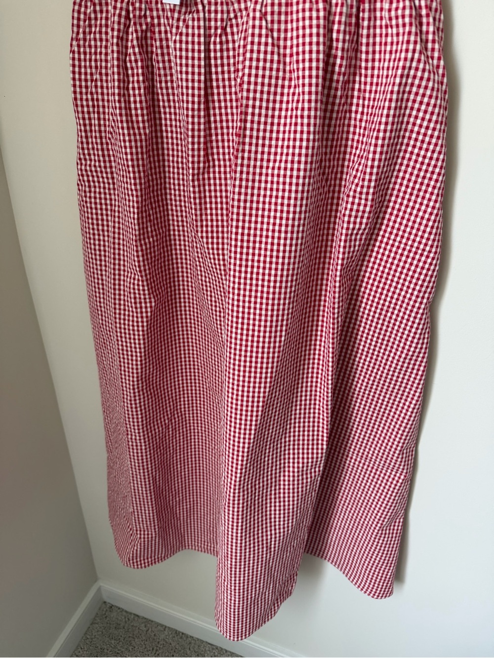 Red Gingham Spaghetti Strap cotton Midi Dress - Picture 3 of 6
